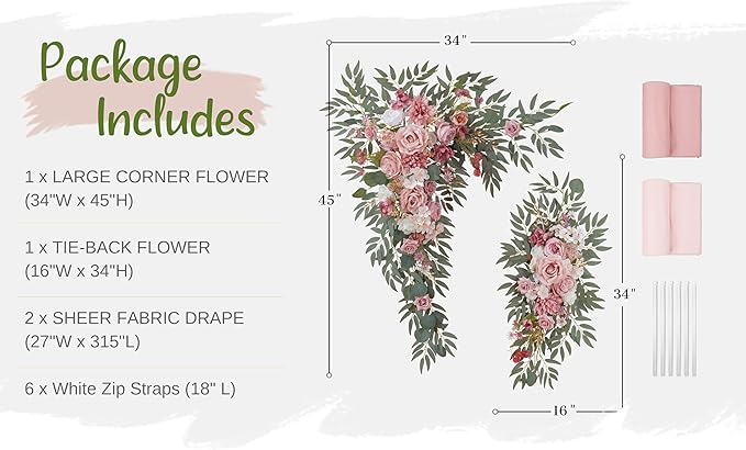 Artificial Flowers Dusty Rose Silk Wedding Arch Kit with Drapes