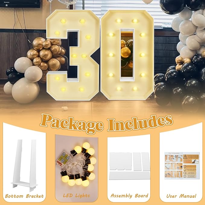Marquee Light Up Numbers: 4FT Large Decorative Letters Signs for Party Decorations Baby Shower Birthday Wedding Engagement Anniversary, 4 Feet Tall Pre-Cut DIY Foamboard Number 6 - Easy to Assemble