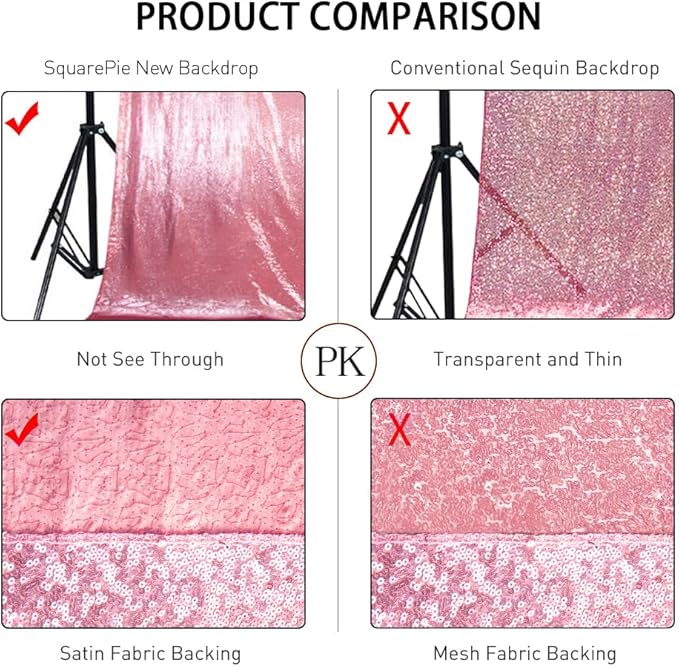 SquarePie Sequin Backdrop Curtain Not See Through Thick Glitter Background for Party 6FT x 6FT Fuchsia Pink