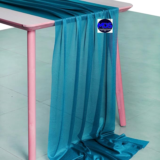 MDS Halloween Chiffon Table Runner - 5 Pack, 29 x 170 Inches, 14ft Each - Sheer Spooky Table Runners for Haunted House Parties, Trick-or-Treat Tables, Witchy Décor, Wedding & Events - Dark Teal
