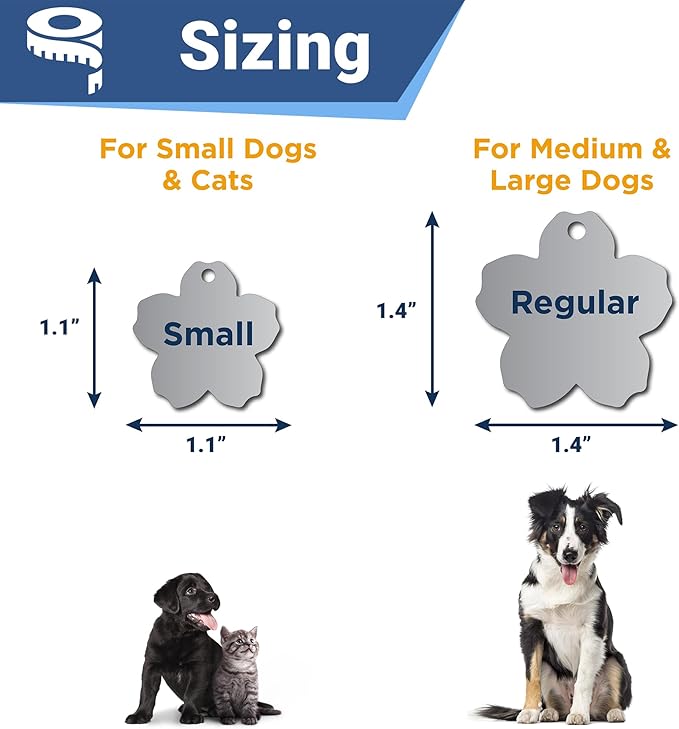 GoTags Stainless Steel Pet ID Tags, Personalized Dog Tags and Cat Tags, up to 8 Lines of Custom Text, Engraved on Both Sides, in Bone, Round, Heart, Bowtie and More (Flower, Small (Pack of 1))