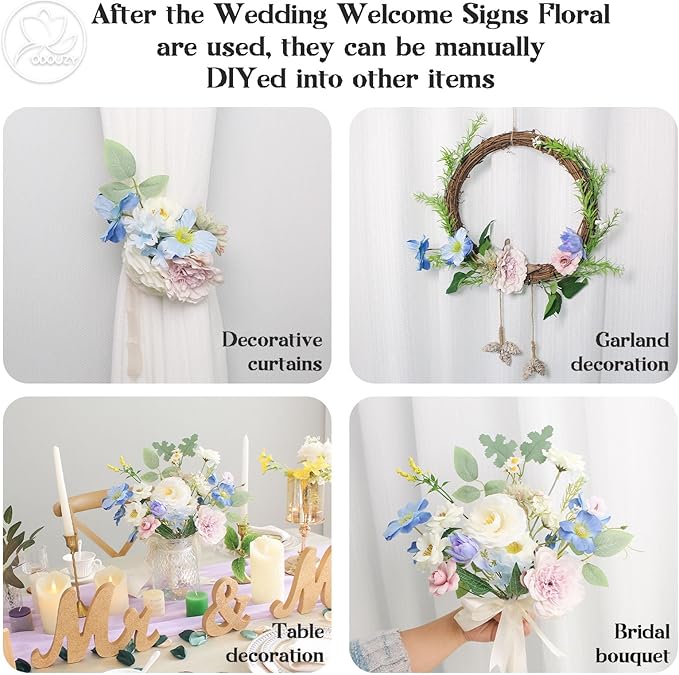 Artificial Flowers Wedding Arch Kit with Sheer Drape and 20 Plastic Stems