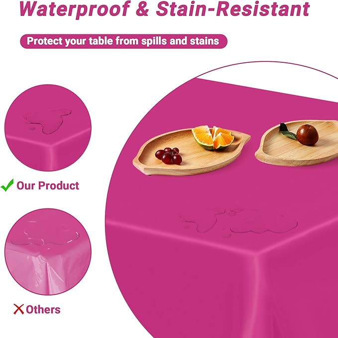 12 PCS Rose Red Disposable Tablecloth, Rectangle Plastic Table Cover, Elegant Smooth Table Cloth, 54 X 108 IN Hot Red Disposable Tablecloth for Birthday Parties, Weddings, Picnics, and Outdoor Events