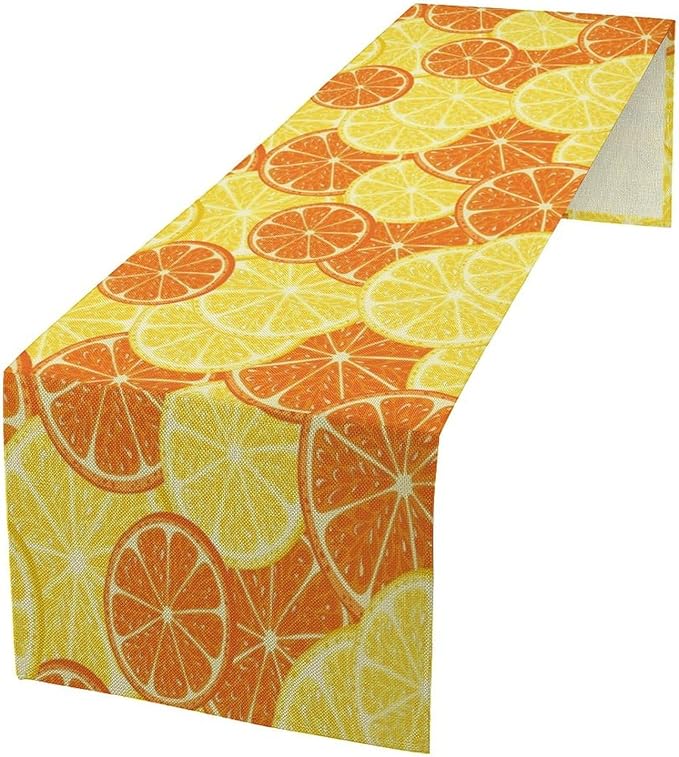 Orange Lemon Table Runner Spring Summer Orange Lemon Slices Botanical Fruit Dinner Runner for Farmhouse Baby Shower Party Holiday Home Kitchen Dining Table Decor 13x90