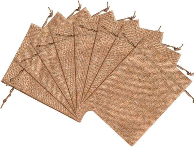 Gift Bags - Coffee Burlap Drawstring Bags, 4 x 6 Inch, Pack of 100