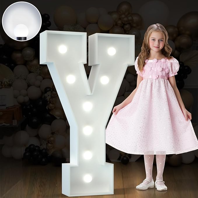 Marquee Letters 3 Feet Tall Large Light Up Letters Baby Shower Decorations Wedding Engagement Proposal White Party Decorations Marry Me Sign Big Cardboard Backdrop Y
