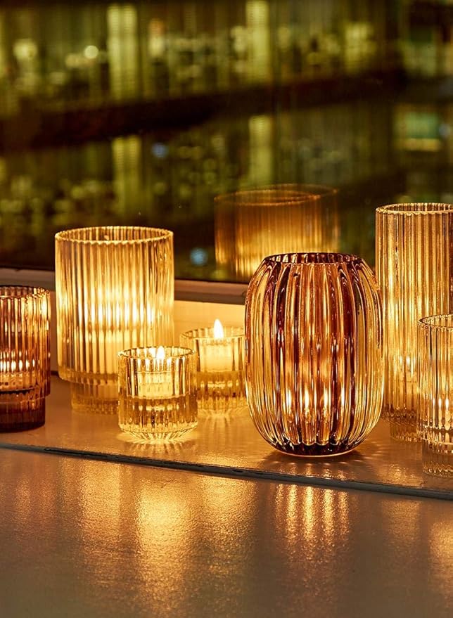Serene Spaces Living Smoke Grey Optical Glass Votive Holder, Perfect for Weddings and Home Décor, Measures 5" Tall and 3.5" Diameter