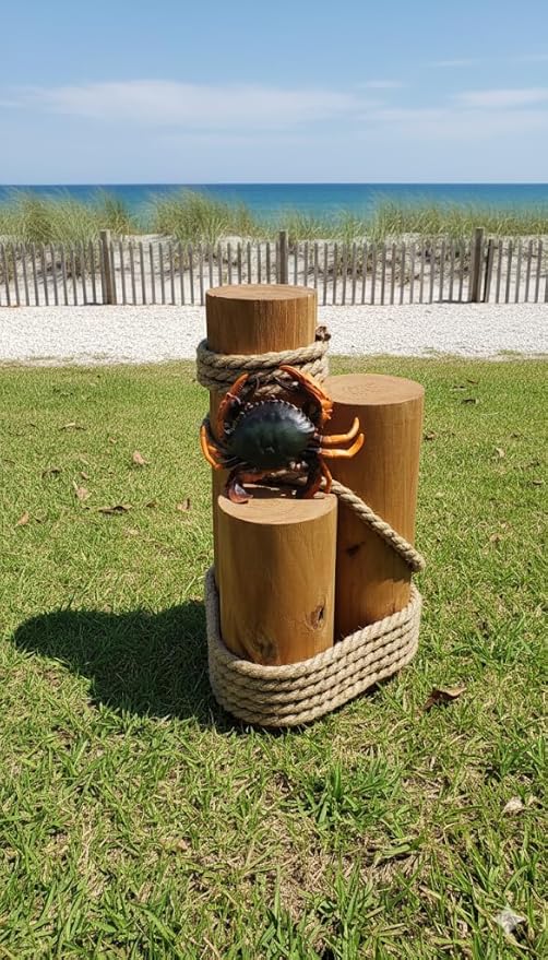 Set of 3 Nautical Wood Piling Decorations – Real Wooden Pier Posts for Coastal, Marine, or Nautical Decor - Huge 5” Diameter Stumps for Beach Home Decor