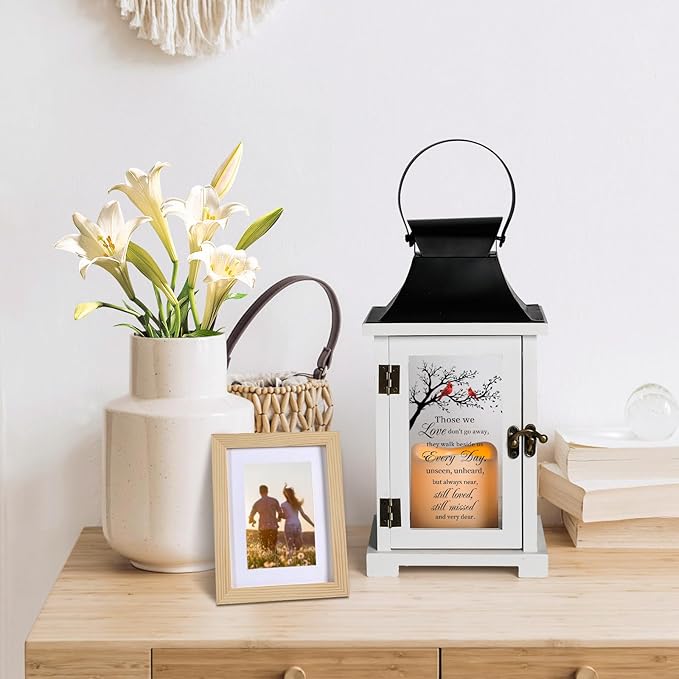 Decorative Candle Lantern with Cardinal Glass, Solid Wood and LED Light