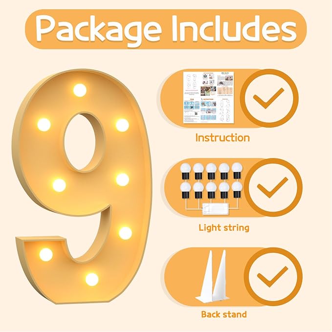 Balloons Light Up Number 9 Marquee Sign, 3 Feet Tall Foam Board Display