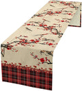 Bird Table Runner,Red Black Buffalo Plaid Blossom Seasonal Table Runner for Kitchen Dining Table Decoration Home Party Decor 13x90 Inch