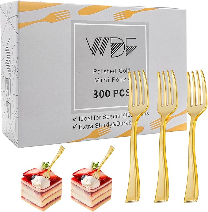 Mini Forks, Gold Plastic, 300 Count, 4 Inch Disposable