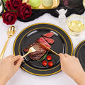 Plates Black and Gold Round Disposable Set, 300 Pieces Plastic