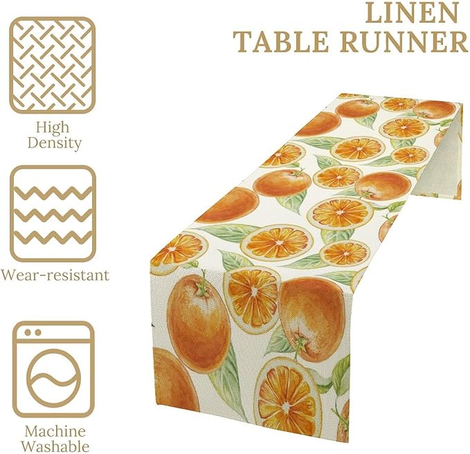 Spring Summer Orange Table Runner Watercolor Sweet Fruit Botanical Print Dinner Runner for Farmhouse Party Holiday Home Kitchen Dining Table Decor 13x120