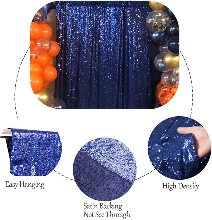 SquarePie Sequin Backdrop Less Transparent Background Sparkly Curtain for Wedding Party 4FT x 7FT Navy Blue