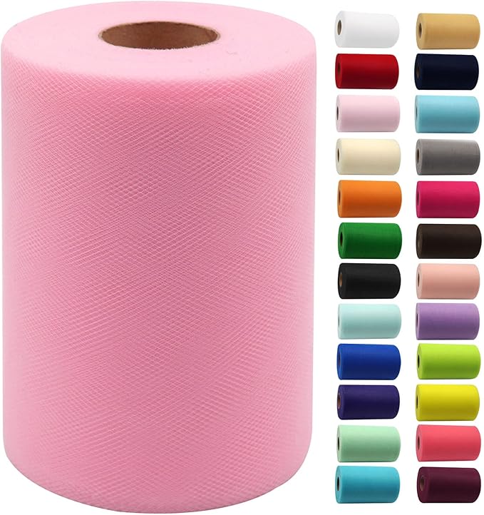 Pink Tulle Fabric Rolls 6 Inch by 100 Yards (300 feet) Fabric Spool Tulle Ribbon for DIY Pink Tutu Bow Baby Shower Birthday Party Wedding Decorations Christmas Craft Supplies