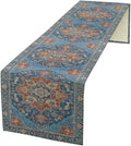 Boho Floral Vintage Table Runner, Retro Abstract Blue Flower Rustic Country Farmhouse Pattern for Home Kitchen Table Decor Dining Coffee Room Party Decor 13x120in