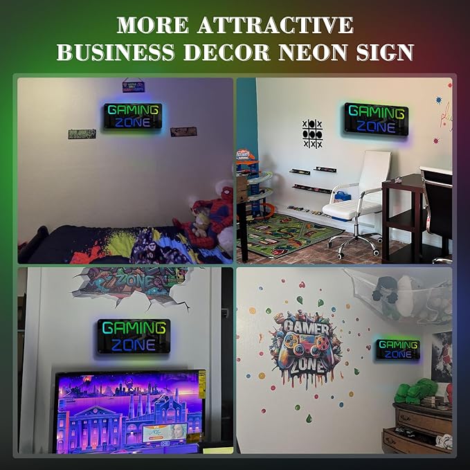Ineonlife Game Zone Neon Sign Mirrored Colorful LED Lights for Gaming Room Decor Light Up Signs for Teen Boy Bedroom Decoration Best Gift for Kids 14.57 x 6.3 inches USB Powerd