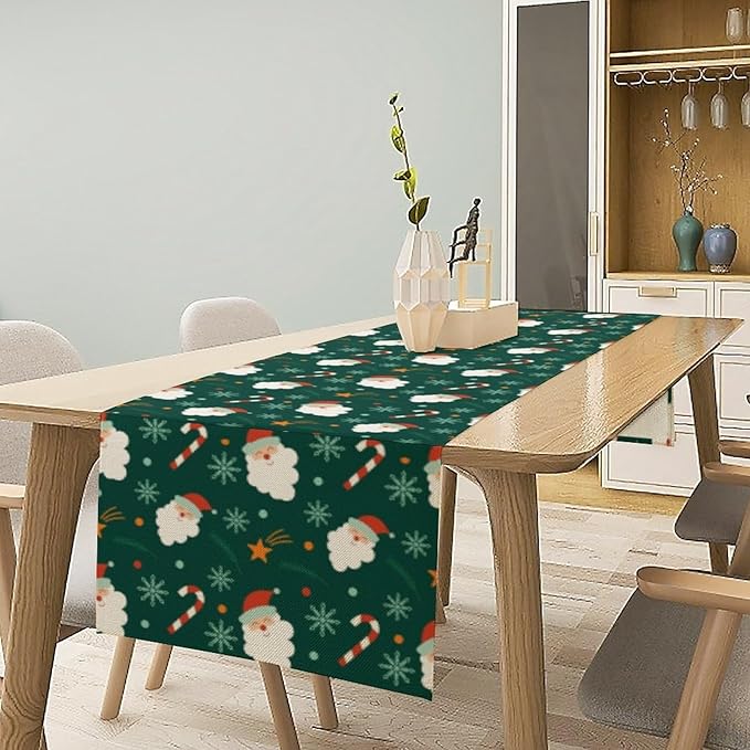 Christmas Table Runner,Seasonal Winter Xmas Holiday Green Table Cloth Kitchen Dining Table Decoration for Home Party Decor 13x120 Inch