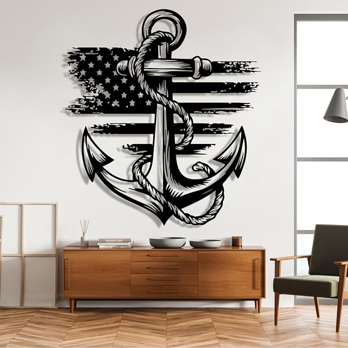 lunwall Metal Anchor Wall Decor, Anchor Metal Sign, Metal Anchor Decor, Anchor Metal Wall Art, Metal Nautical Wall Decor, Metal Wall Decor Coastal, Anchor Wall Decor (white, 39L x 36W / 100 x 91 cm)