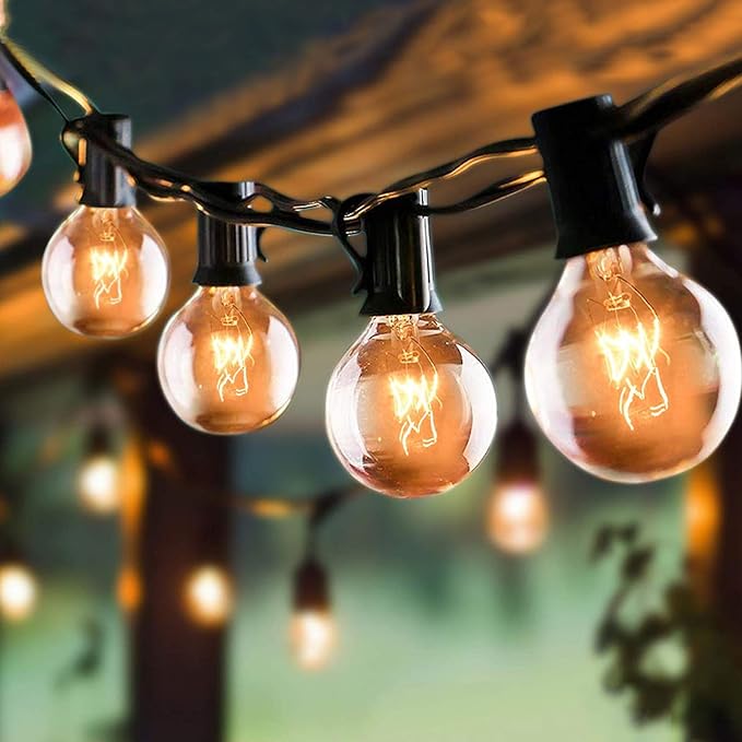 String Lights 100 Ft Outdoor Warm White G40 Bulbs with Spares