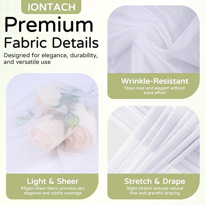 Wedding Arch Draping Fabric 29" x 19Ft Sheer Drapes for Backdrop Wedding Ceremony Reception Ceiling Decor Curtain Baby Bridal Shower Decoration (White, 2 Panels)
