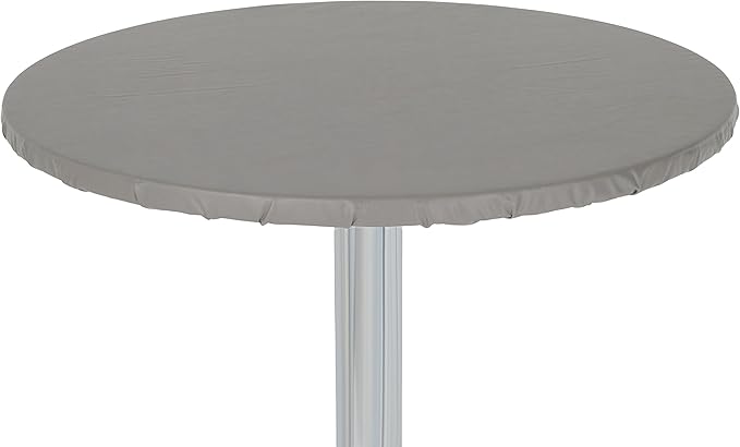 Tablecloth, Round Fitted Vinyl in Grey, 60 x 60 Inch with Elastic Edge