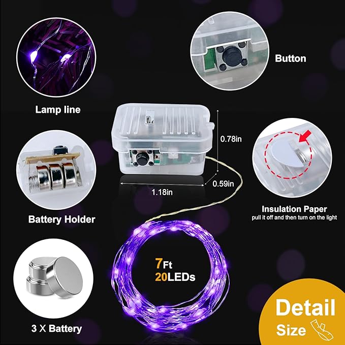 pozzolanas 12 Pack Purple Battery Operated String Lights - 7ft Waterproof Fairy Lights with 20 LEDs for Home, Mason Jar, Party, Wedding, Halloween, Christmas Decorations