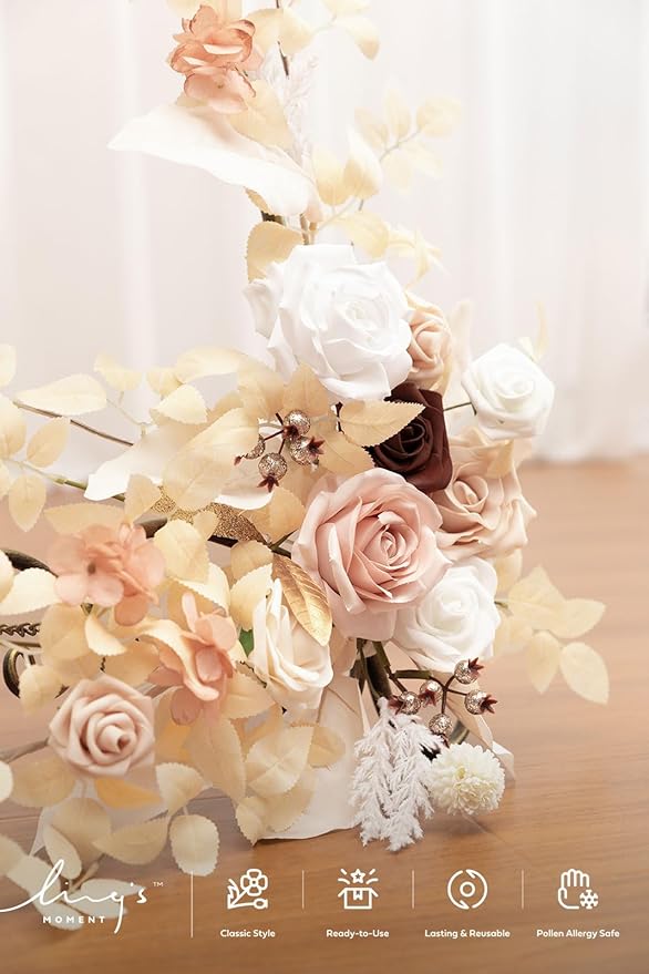 Artificial Greenery Floral Swag Set of 2, White Beige Blush Silk Roses