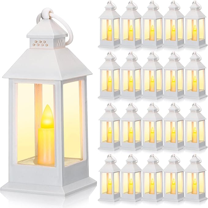 Decorative Candle Lanterns 24 Pack, White Plastic LED Mini, 5.5 Inch