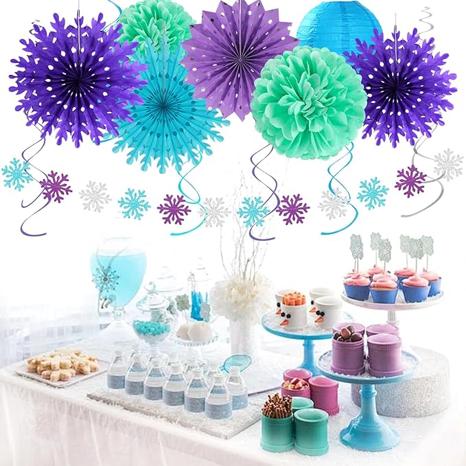 Banners Winter Wonderland Party Kit, Blue Purple Teal Paper Decorations
