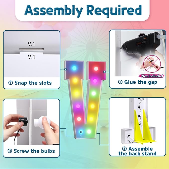 Party Decoration Light Up Marquee Letter V, 4 Ft Foam, 16 Colors