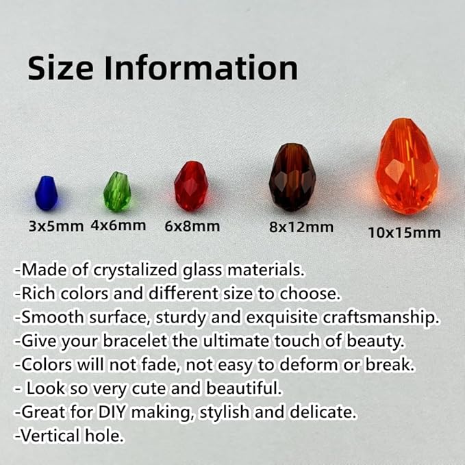 200pcs 3x5mm Teardrop Crystal Glass Beads for Jewelry Making, Faceted Vertical Hole Teardrop Glass Spacer Beads for Wind Chimes Bracelet Earring Necklace DIY Craft(Mix Colors)