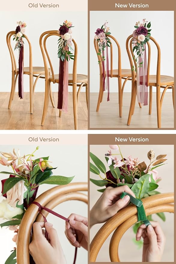 Artificial Flowers for Wedding Aisle Pews, 8 Pcs Marsala and Blush