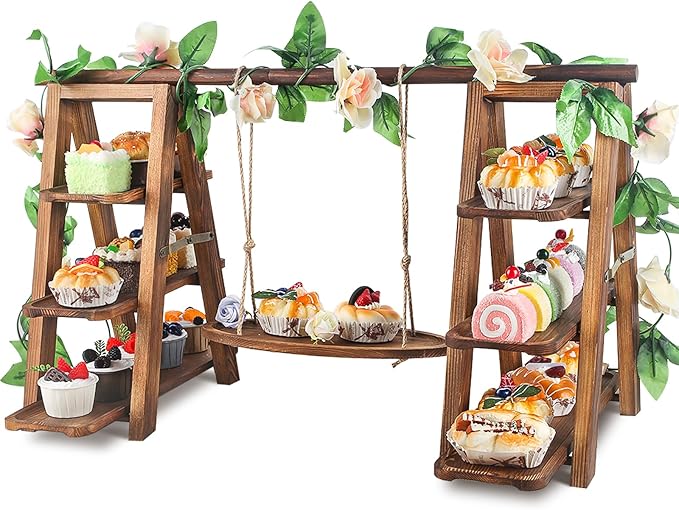 Cupcake Stand, 3-Tier Solid Wood Serving Tray Set with Flower Vine