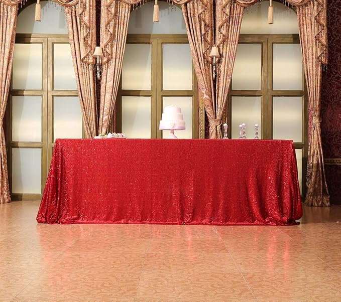 SquarePie Sequin Tablecloth 60 x 102 Inch Red Sparkly Table Linen for Christmas Wedding Party