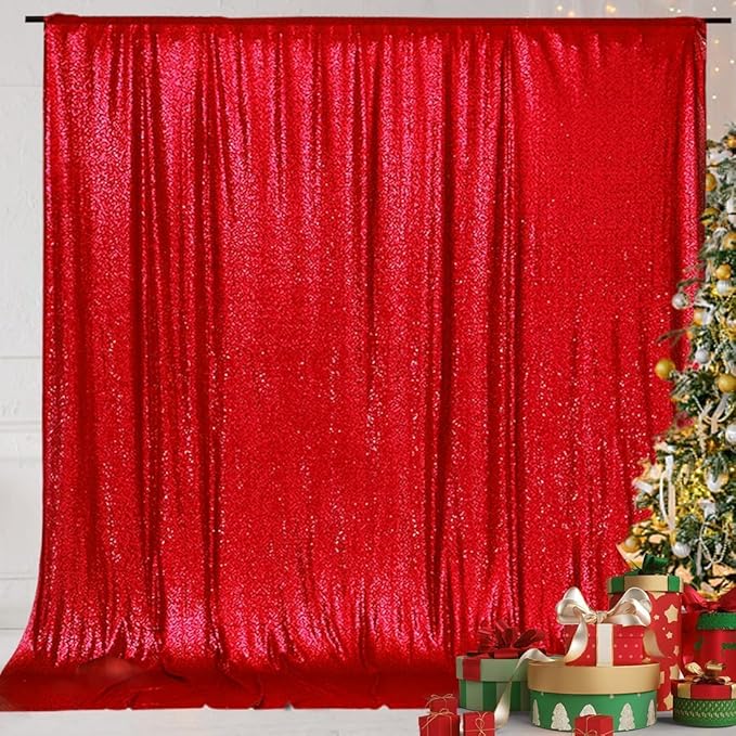 Eternal Beauty Red Sequin Backdrop, 6x6 Ft Glitter Background Curtains for Christmas Shimmer Photography Party Wedding Birthday Back Drop Decor