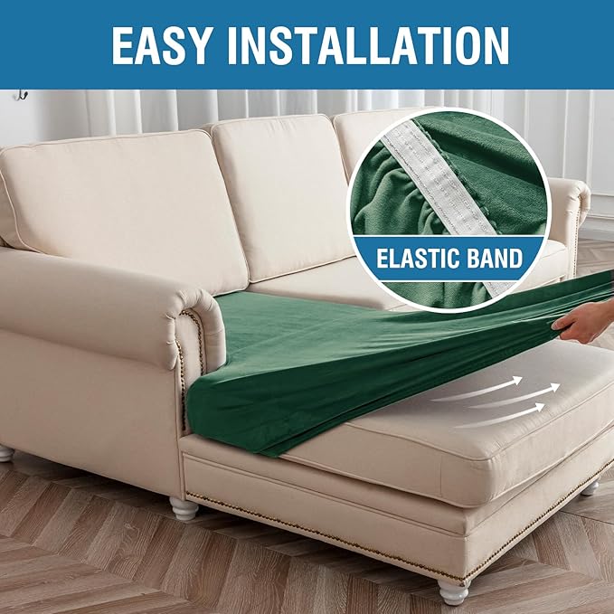 Sofa Slipcovers 4-Piece Stretch Velvet Set, 3-Seater + Chaise Green