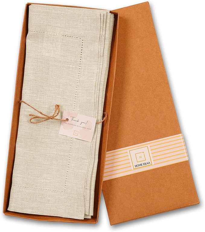Linen Light Natural Table Runner 120 Inches - 100% Pure Linen Cloth Fabric Hemstitch Table Runner 14 x 120 Inch for Dining, Dresser, Thanksgiving, Fall Christmas - Lino