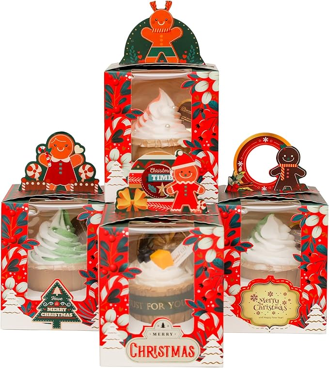 Cupcake Carriers 50 Count Auto-Pop Boxes with Inserts, Christmas Cookie
