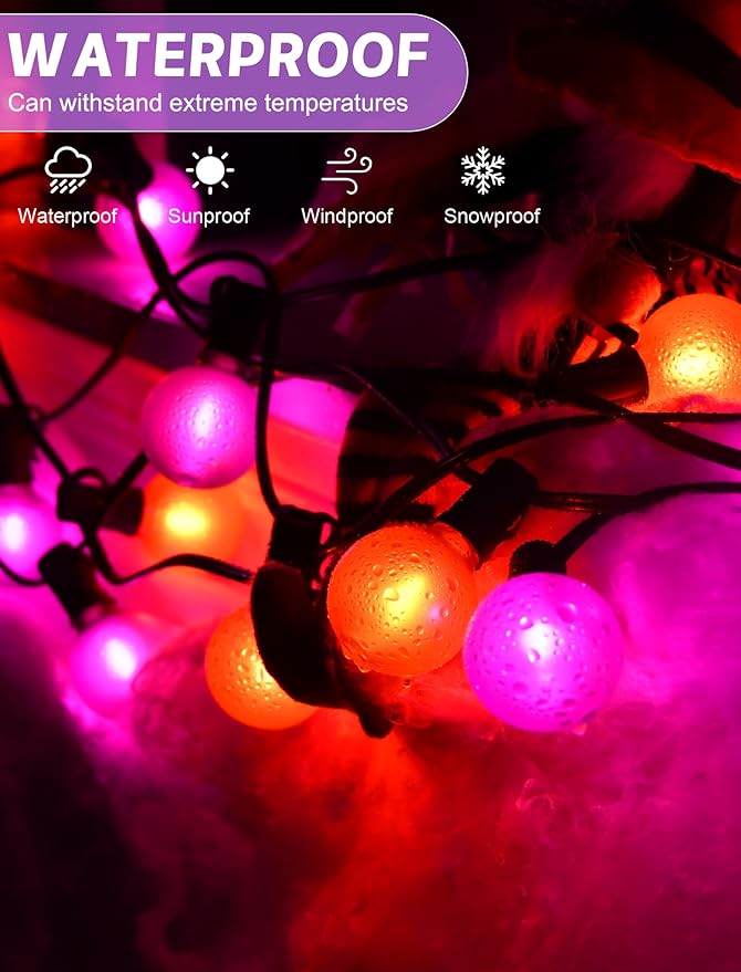 Indoor String Lights 25ft G40 LED Globe Bulbs in Orange and Purple