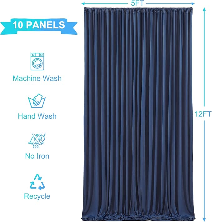 Backdrop Curtain Panels, Navy Blue, Wrinkle Free, 10 Panels