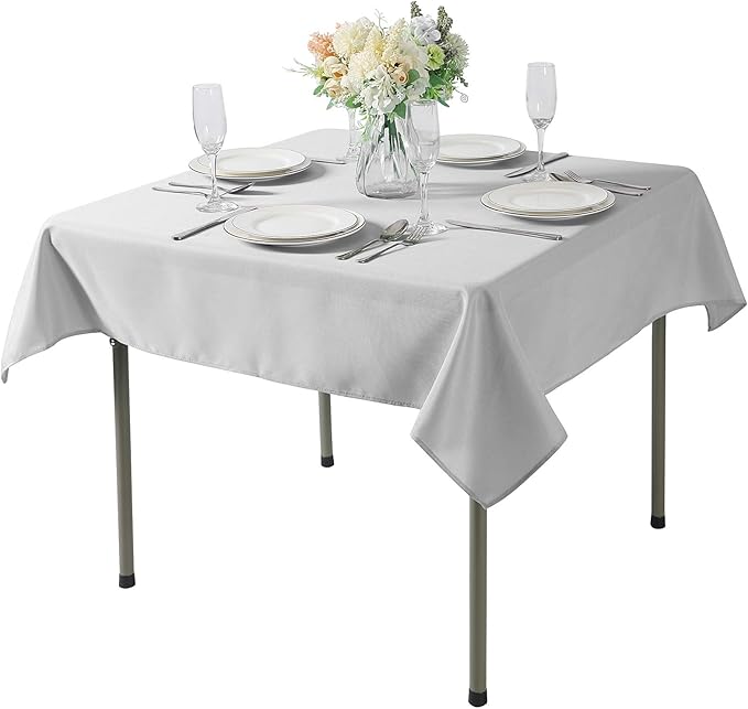 Cupuamon Square Tablecloth 70x70 inch Washable Polyester Fabric Table Cloth for Wedding Party Dining Banquet Decoration（70x70,Silver）