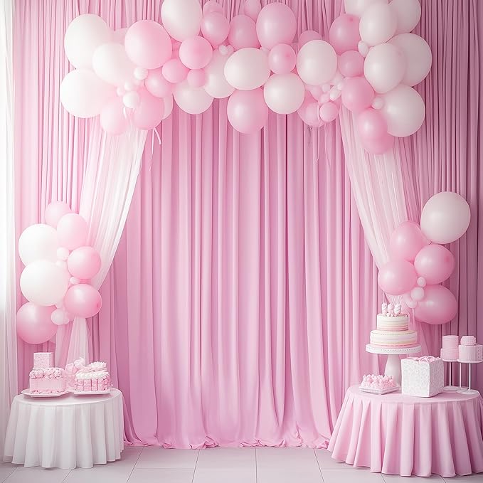 50ftx14FT Wrinkle Free Pink Backdrop Curtain, 10 Panels 14FT Height Pink Wedding Backdrop Drapes, Silky Polyester Back Drop Cloth for Birthday Photography Background Party Backdrop Draping