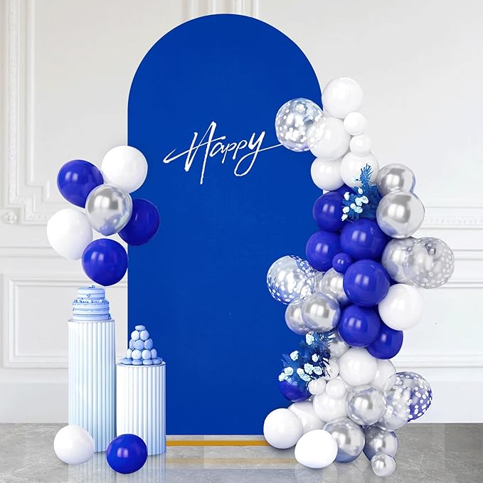SoarDream Navy Blue Wedding Arch Backdrop Cover 6.6FT Spandex Fitted Navy Blue Wedding Arch Covers Round Top Chiara Arches Backdrop Cover Fabric for Baby Shower Balloon Party Decoration