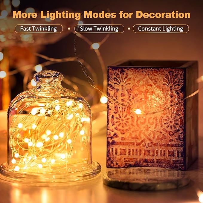 20 Pack LED Fairy Lights Battery Operated,3 Features Blinking Slowly Blinking & just on 7FT 20 LED Waterproof Mini Twinkle String Lights for Wedding Mason Jars Party Christmas Decorations(Warm White)