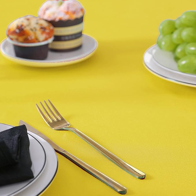 Rectangle Tablecloth 90x132 inch Washable Polyester Fabric Table Cloth for Wedding Party Dining Banquet Decoration（90x132, Yellow）