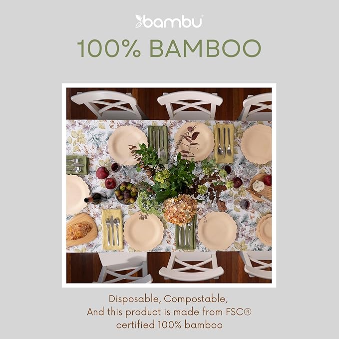 Disposable Bamboo Plates, 7 Inch Scalloped, 100 Count, Brown