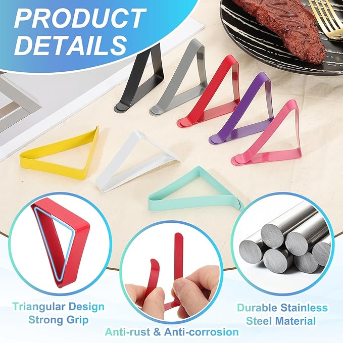 uxcell 4 Pack Tablecloth Clips, Stainless Steel Table Cloth Cover Clamps, 2.56" x 2.68" Windproof Holder Clips for Home Party Picnic Wedding Camping Dining Tables, White