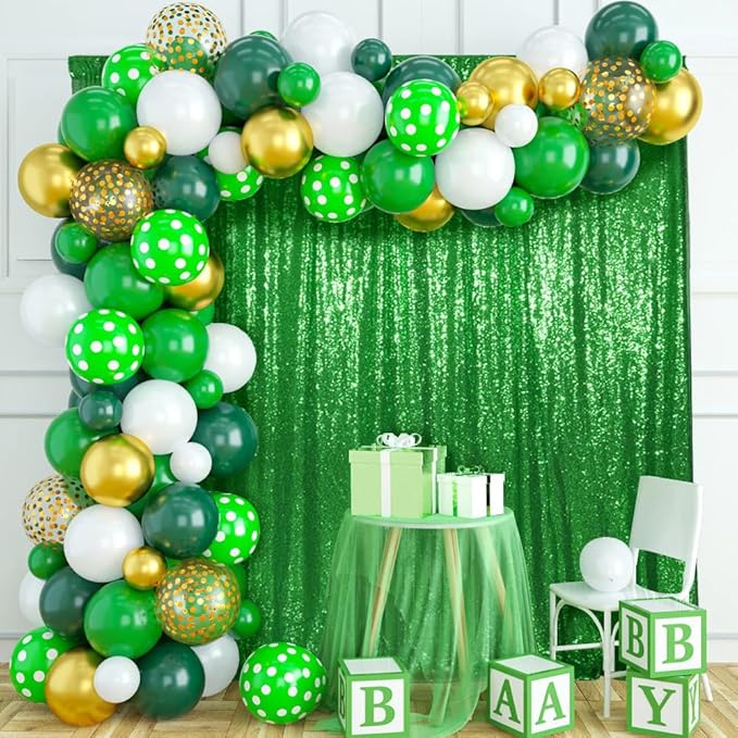 Sequin Backdrop Curtain in Green, 10 x 10 Ft with 3MM Round Sequins